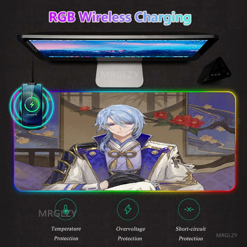 Genshin ударопрочный RGB светодиодный рандомный коврик, рандомные коврики, коврики Ayato, игровые аксессуары, коврик для мыши, коврик для зарядки