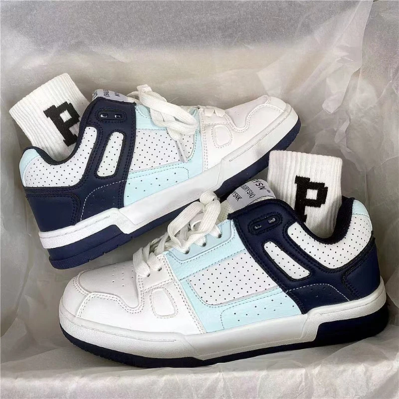 

Breathable Comfort Men Sneakers Color Clash Trendy Hong Kong Style Skateboard Shoes Casual Fashion Lace Up Flat Walking Shoes