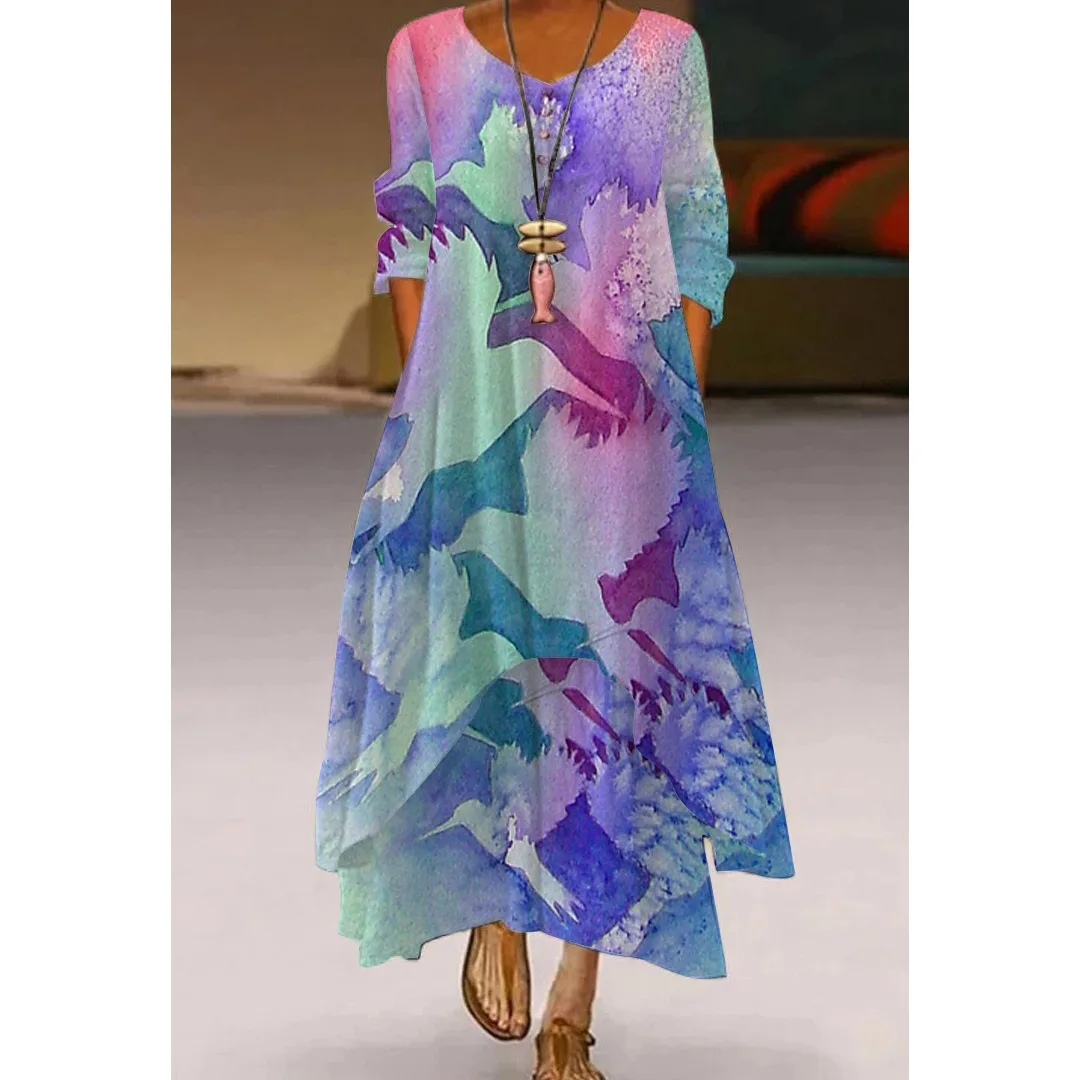 

Mandala Pattern Long Dress Women Fashion Party Evening Dress Casual Harajuku Maxi Dresses Sexy Summer Long Sleeve Boho Sundress