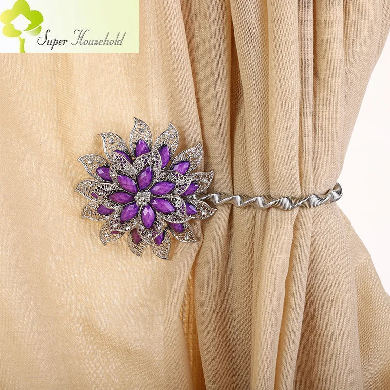 

2 PCS Curtains Buckle Clips Magnetic Crystal Curtain Tieback Holdbacks Double Flower Home Decorative Accessories