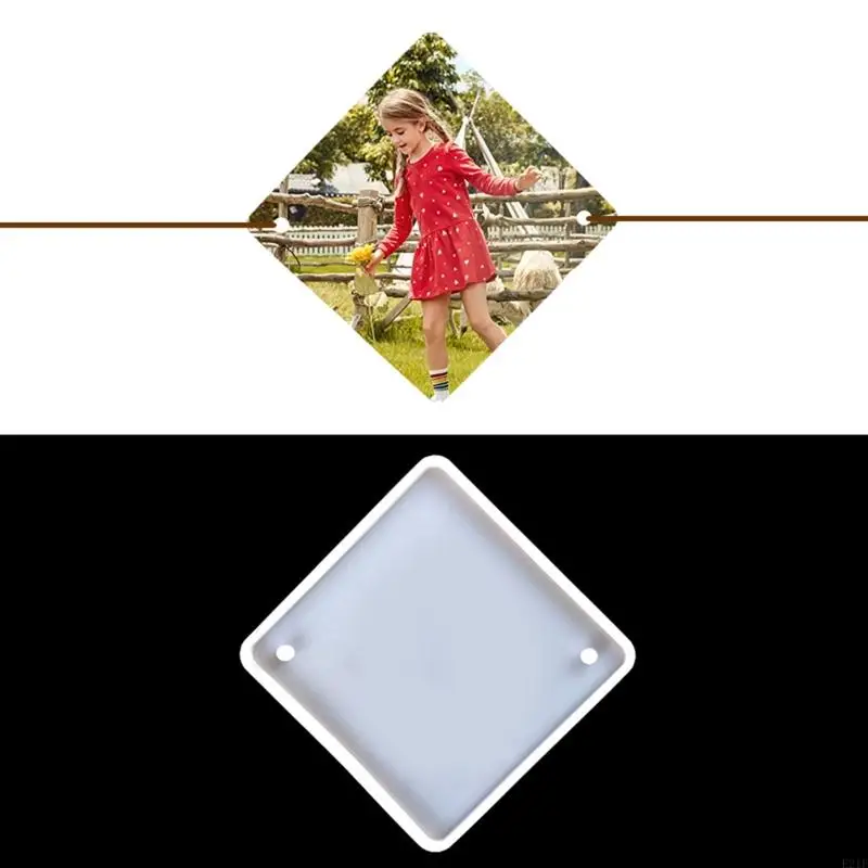 E21f Силиконовая плесень для смолы с отверстием Aquare Pendant Diy Dece Decor