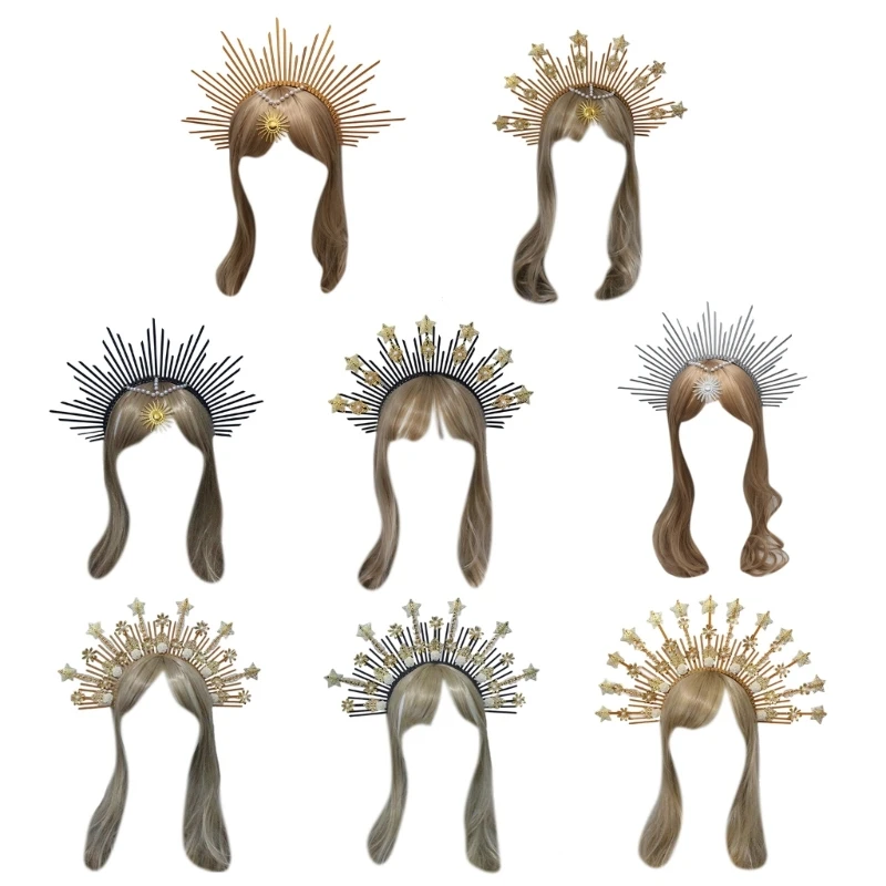 

MXMB Vintage Halo Tiaras Hair Hoop DIY Pearls Leaf Crown Decorative Bridal Headpiece