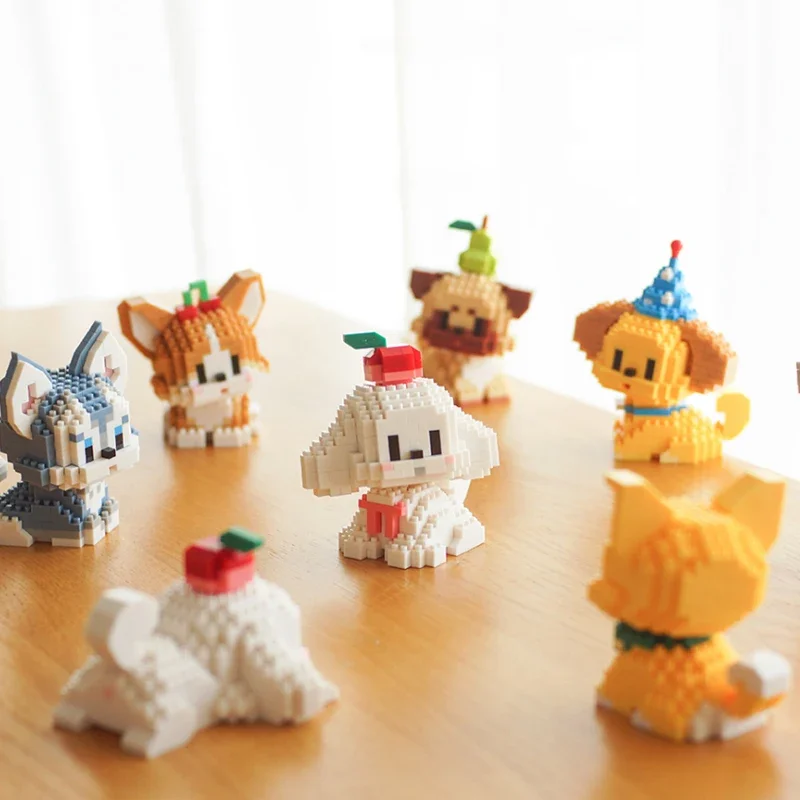 Животное Собака Микро Строительные Блоки Мопс Тедди Шнауцер Хаски Корги Каваи 3D