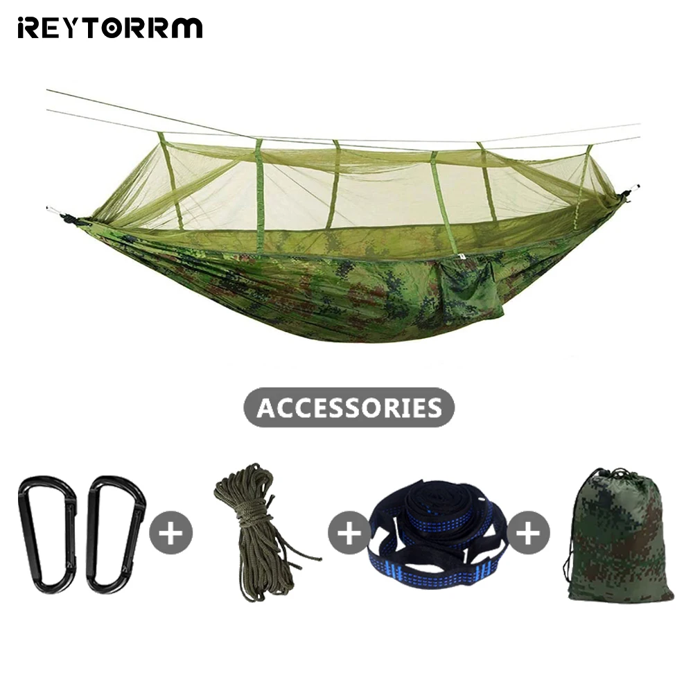 

Double Camping Hammock with Mosquito Net Portable Bug Insect Netting Travel Hammock with Tree 2 Straps 2 Carabiners for Outdoor