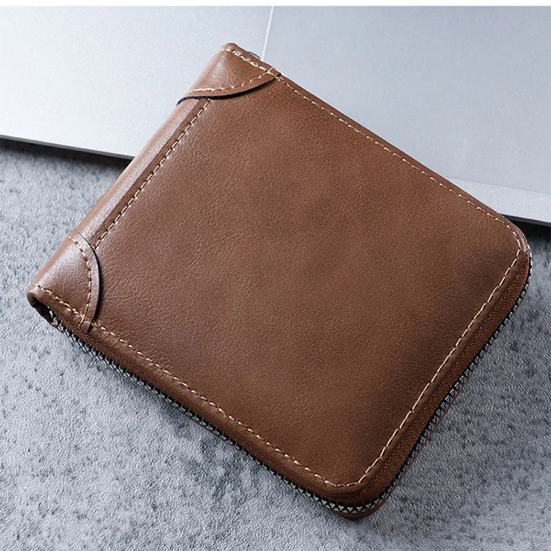 

Классический черный мужской кошелек на молнии, мягкий кожаный короткий кошелек для мужчин, визитница, портмоне 2023