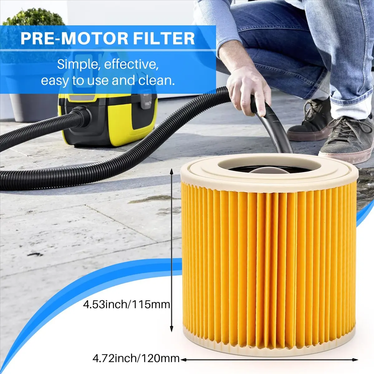 Фото Комплект из 2 картриджных фильтров YDSC для пылесосов Karcher WD3 Premium, WD2, WD3, WD1, MV3, MV2, WD 3 P, удлинительный комплект для защиты от мелкого пыла №1