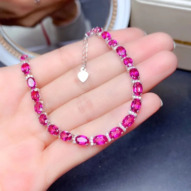 100% Natural Pink Topaz Bracelet 925 Silver Bracelet Jewelry Bracelet Ladies Gemstone Bracelet Ladies