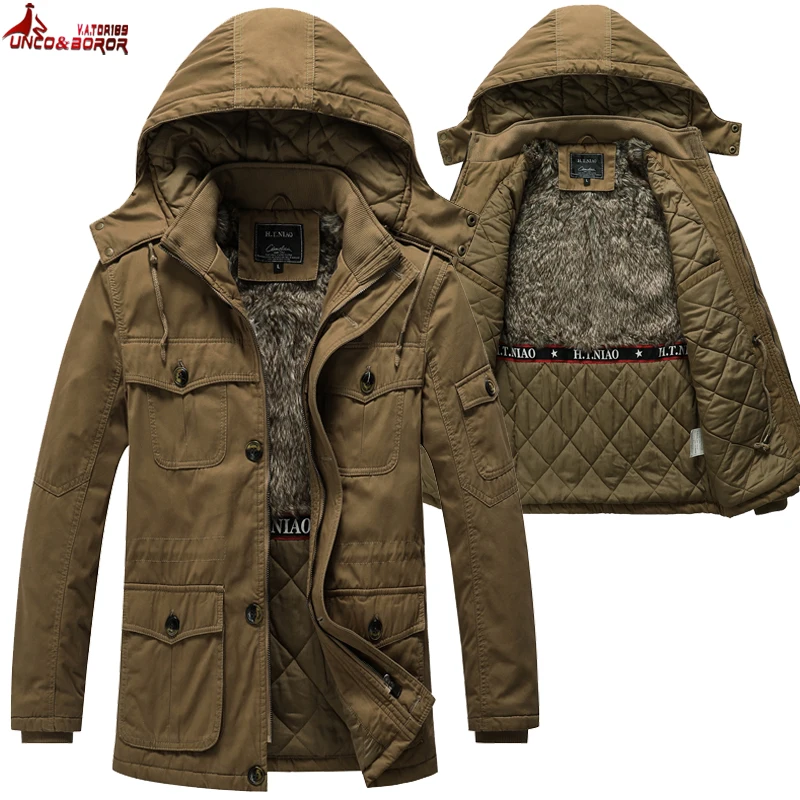 Winter Jacket Men Thicken Warm Cotton-Padded Fleece Jackets Men's windbreaker Fur Hooded outwear Parka coats snow clothing L~5XL