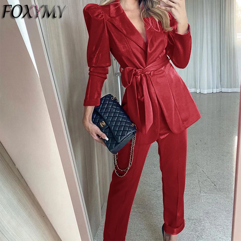 

Elegant Work Pant Suits OL 2Piece Set For Women Business Interview Suit Set Uniform Slim Blazer And Pencil Pant Office Lady Suit