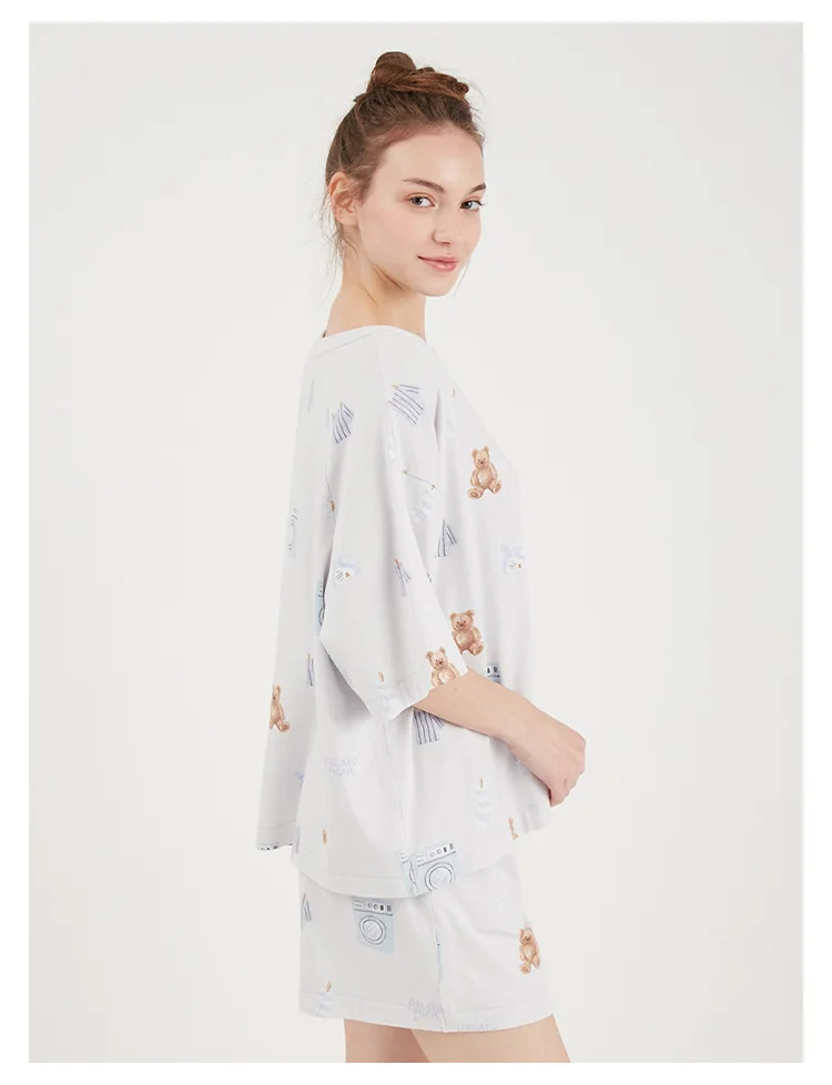 Room Wear Gelato Pique Summer New Women's Pajamas Antibacterial Refreshing Bear Short Sleeve T-shirt Sleep