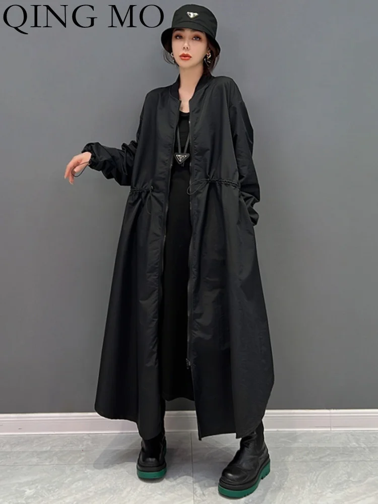 

QING MO 2023 Spring Autumn New Korean Fashion Solid Color Windbreaker Coat Casual Style Show Slim Girl Trench ZXF989