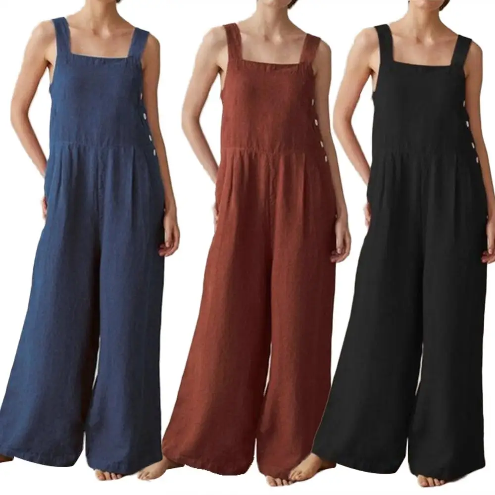 

Women Sleeveless Pockets Wide Leg Jumpsuit Bib Overall Work Clothes Women Jumpsuit Bib Overall Work Clothes Jumpsuit pants Jumps