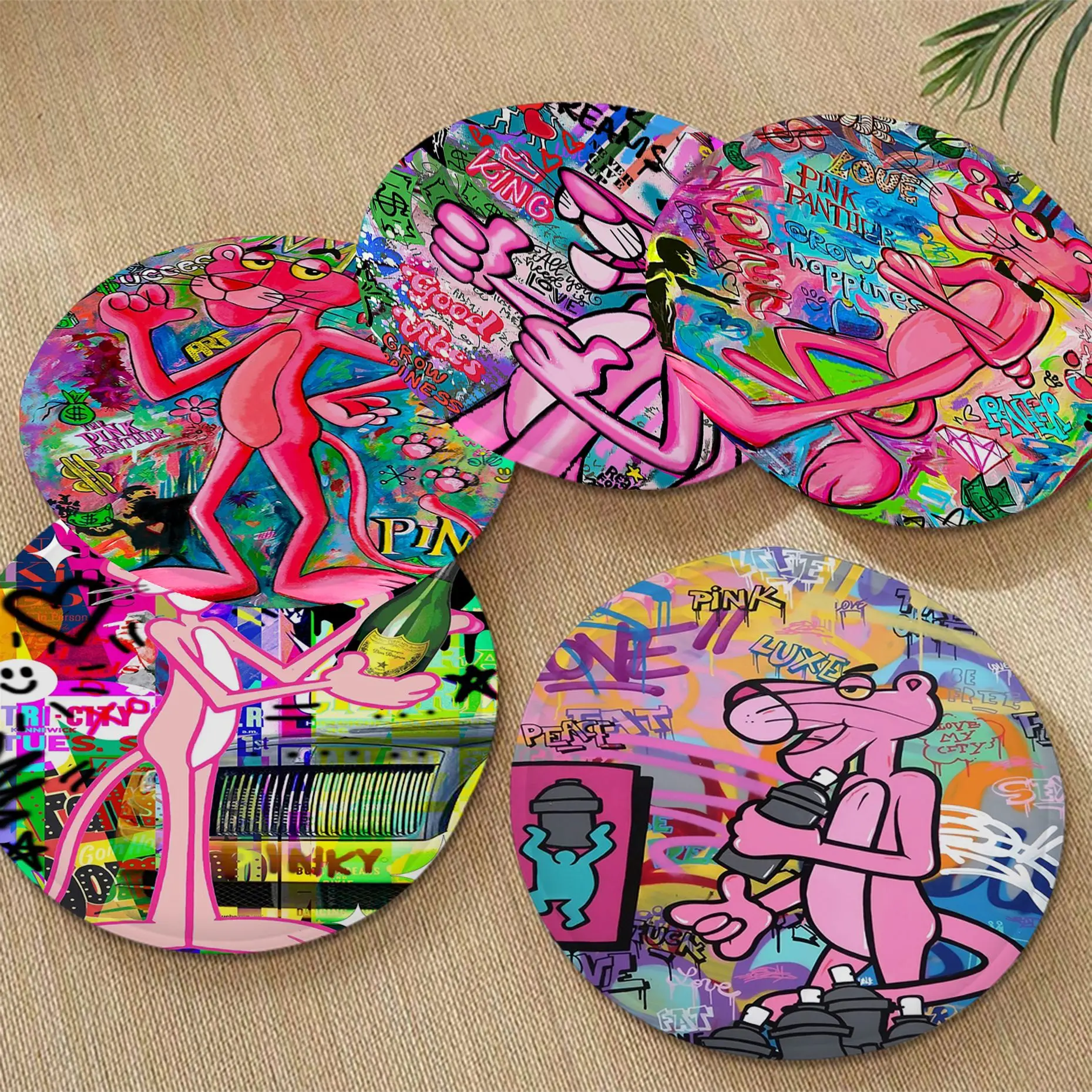 

Pink Panther Prints Graffiti Tie Rope Dining Chair Cushion Circular Decoration Seat For Office Desk Chair Cushions