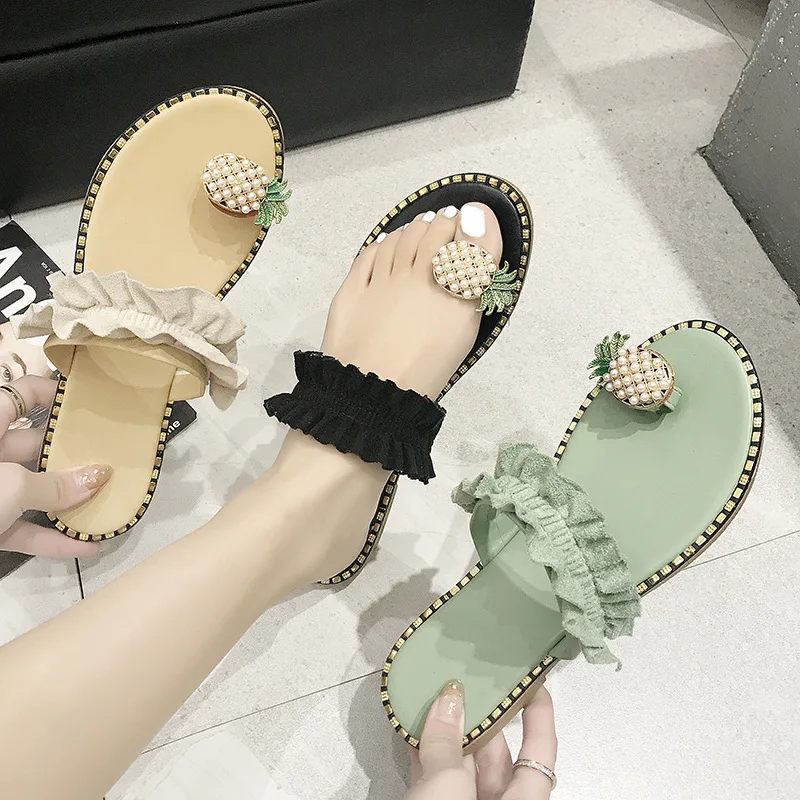 

Rubber Flip Flops Glitter Slides Flat Shoes Female Woman's Slippers Big Size Hawaiian Jelly 2022 Basic Fabric Spring Crystal PU