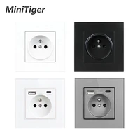 minitiger french standard ac 110250v type c and usb adapter charger port for mobile white glass panel 16a wall power outlet