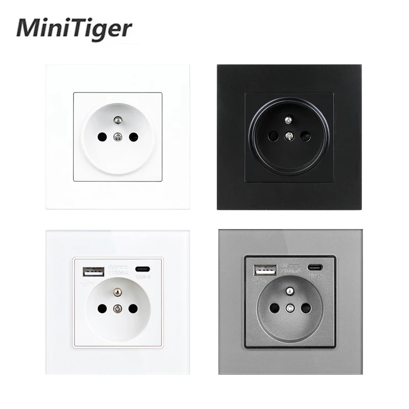 Адаптер сетевой Minitiger французский стандарт 110 ~ 250 В переменного тока Type-C и USB 16 А -