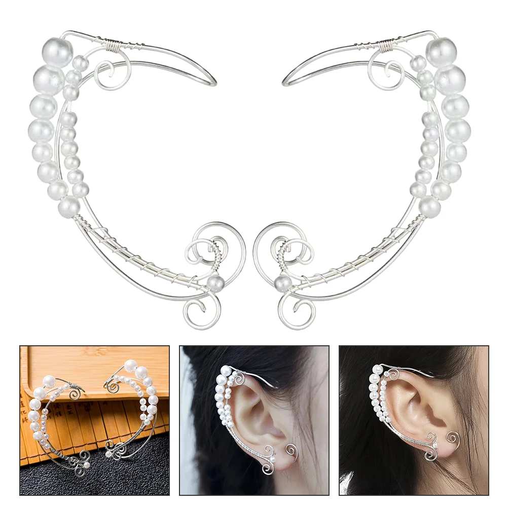 

1 Pair Elf Ear Cuffs Ear Hook Clip On Pearls Earrings Jewelry Gift for