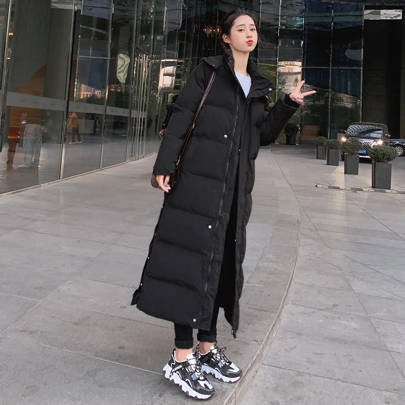 Down parka Super long jacket female knee winter jacket woman with thick black coat in winter