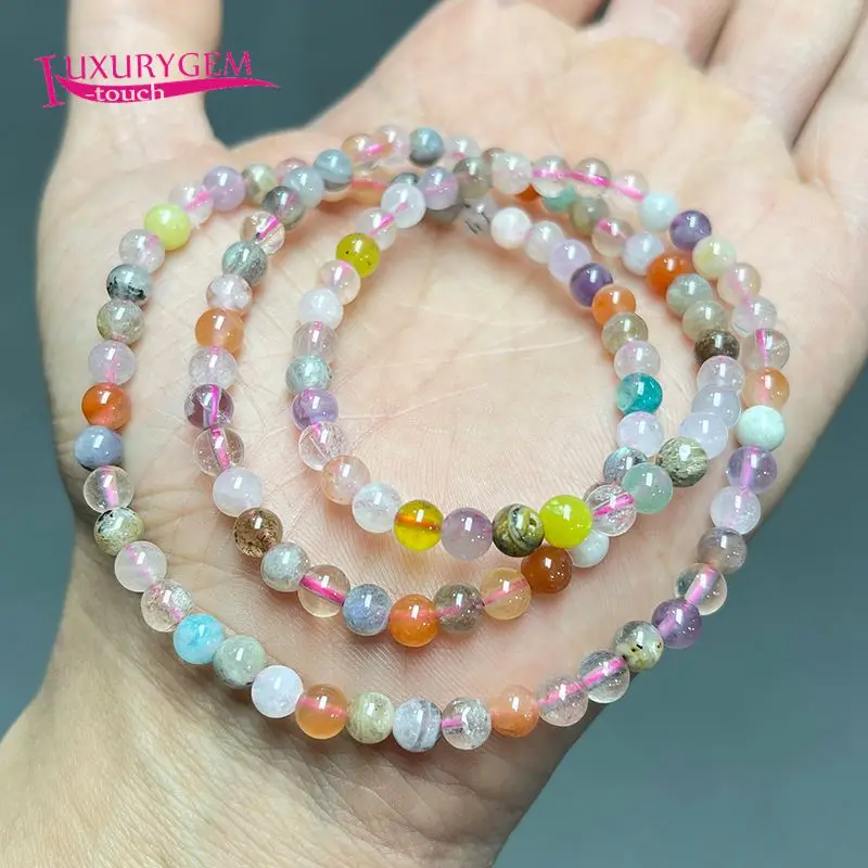 

5 мм, натуральный смешанный браслет ручной работы, три круга, гладкие круглые бусины, 55 см, sk439