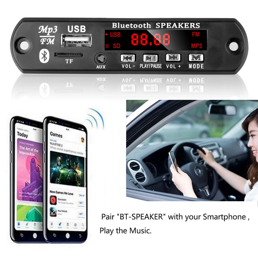 Плата декодирования для самостоятельной записи 12 В Bluetooth MP3 USB TF FM-радио