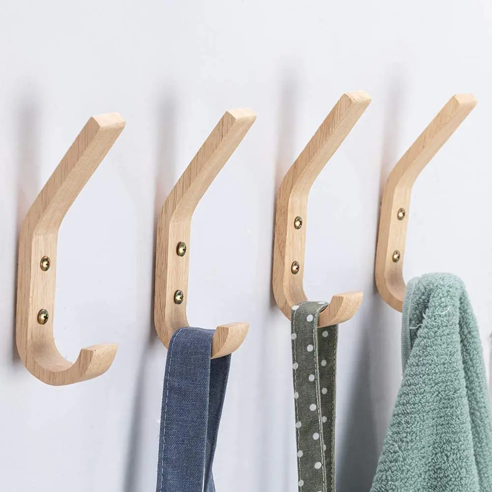 

Set of 2 Oak Wood Wall Hooks, Coat Hooks, Vintage Single Wall Organizer, Heavy Duty for Hanging Hat, Towel