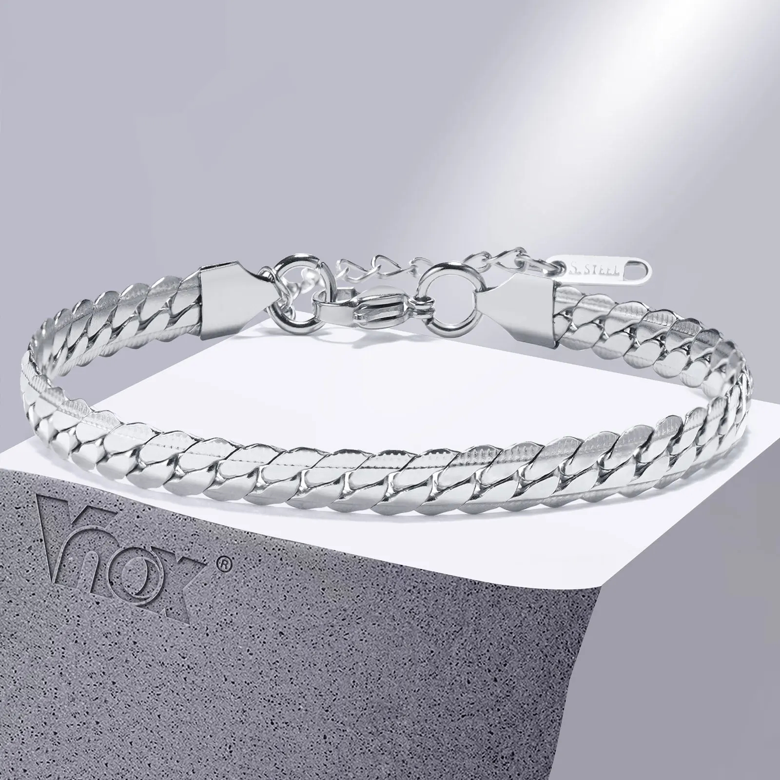 

Vnox 6mm Stainless Steel Flat Cuban Chain Bracelets for Men, Adjustable Miami Curb Links Bracelet, Casual Punk Wrist Jewelry