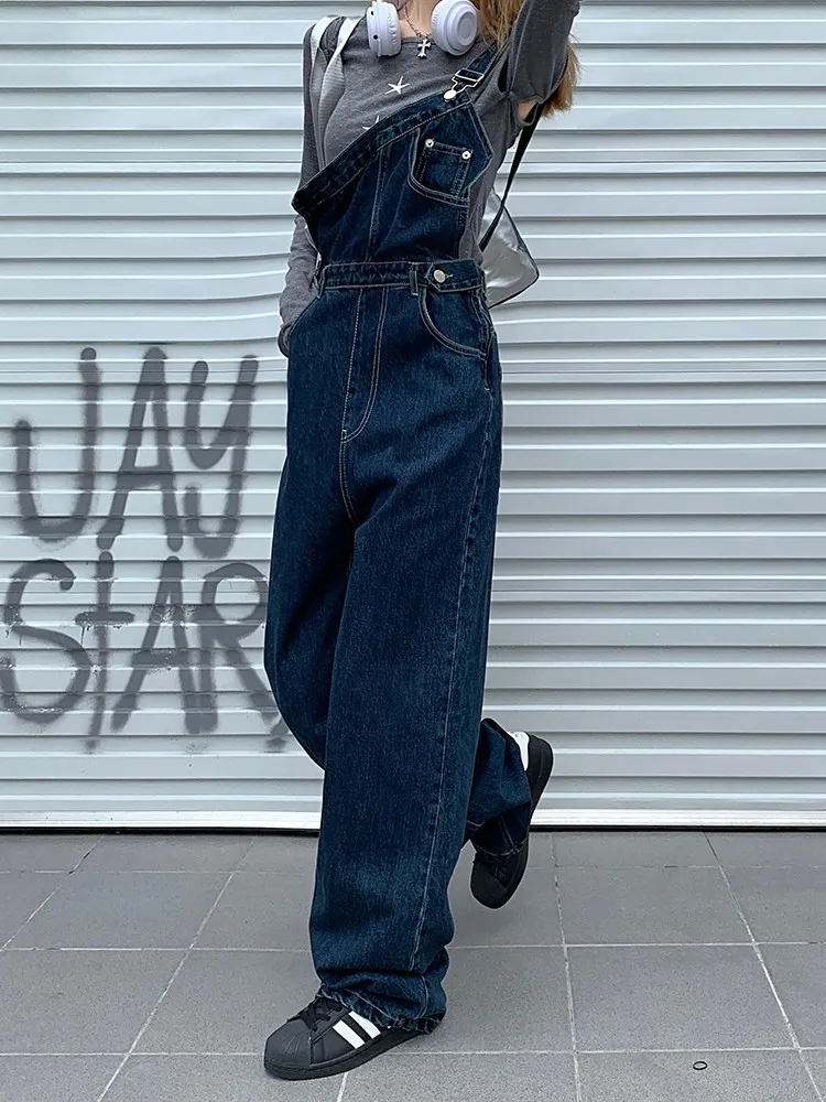 

Женский джинсовый комбинезон SML jeans, свободный джинсовый комбинезон в Корейском стиле для девушек с широкими штанинами, модель 2022 на осень, ...