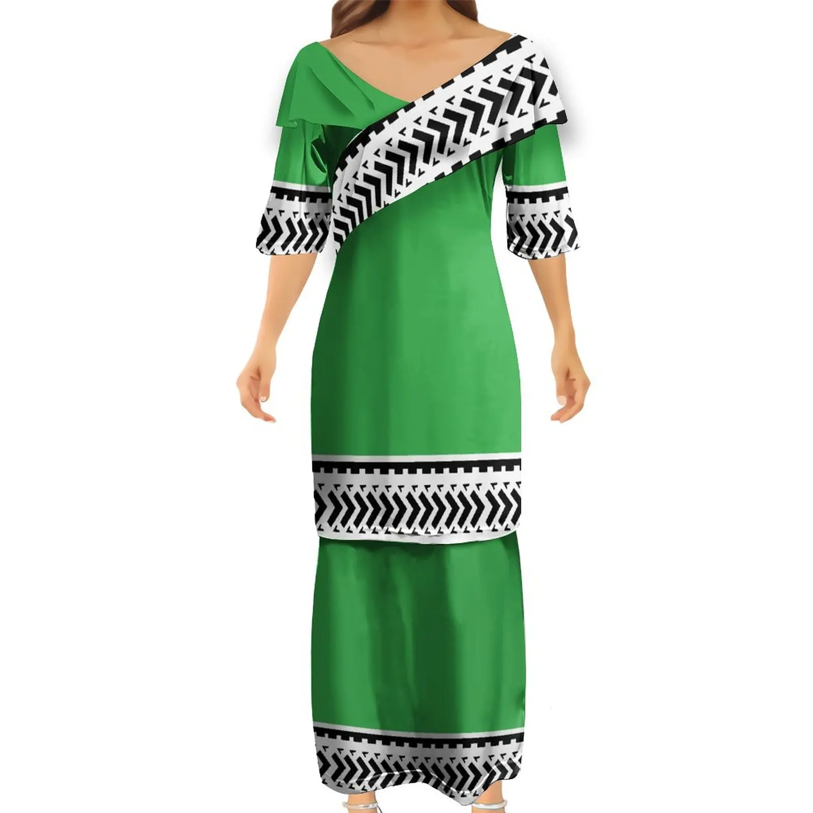 Brand Design Island Puletasi Chic Trendy Free Shipping Tribal Clothes Formal Dress Oversized Women Puletasi
