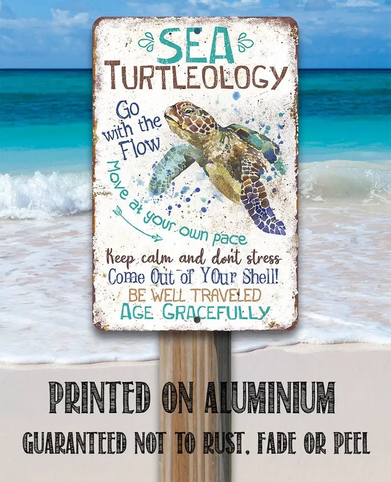 

Tin - Sea Turtleology - Durable Metal Sign - 8" x 12" or 12" x 18" Use Indoor/Outdoor - Inspirational Beach and Coastal Decor an