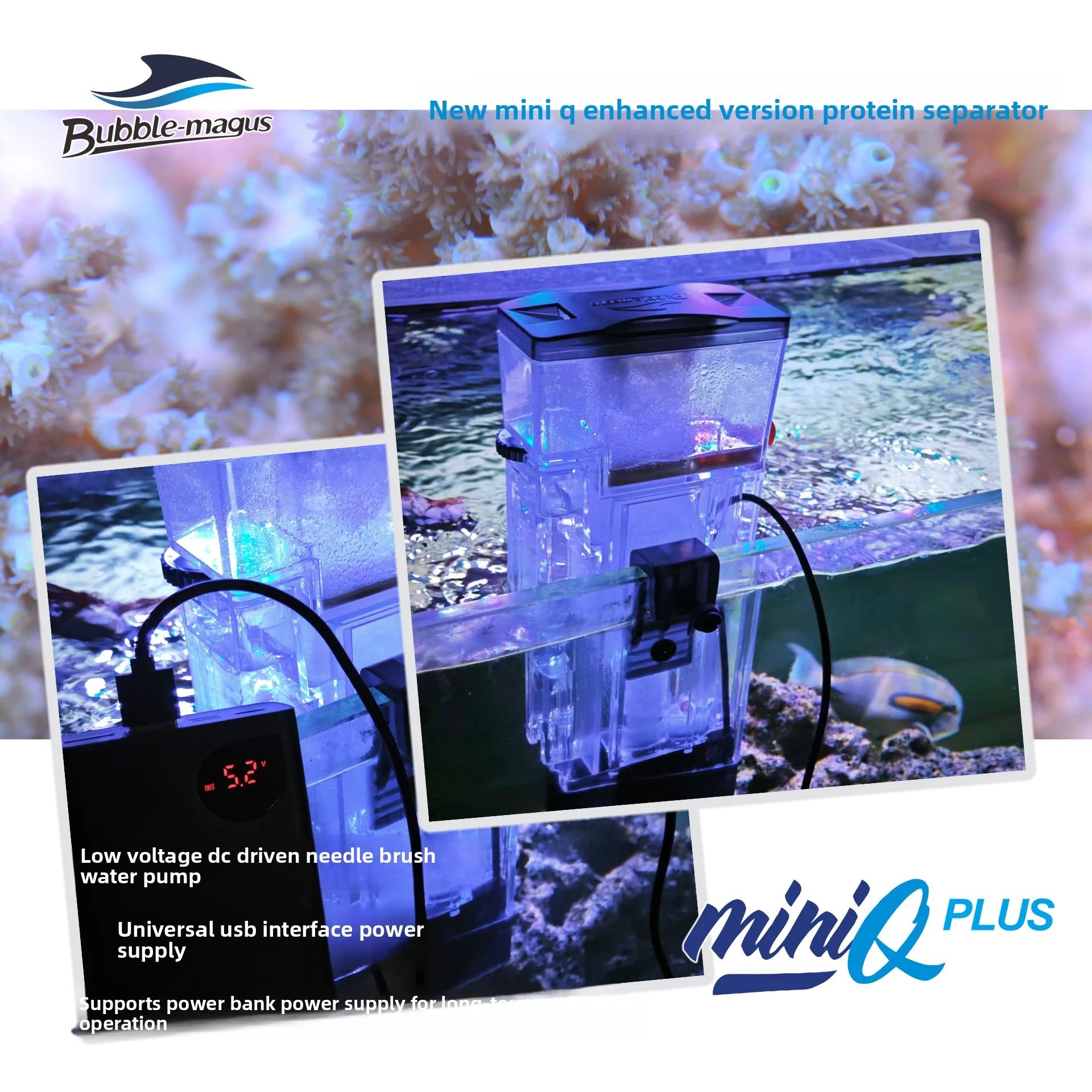 Фото Протеиновый скиммер BUBBLE MAGUS miniQ plus для аквариумов, встроенный подвесной фильтр для микро-аквариумов с кораллами, задний фильтр, 100 л. №2