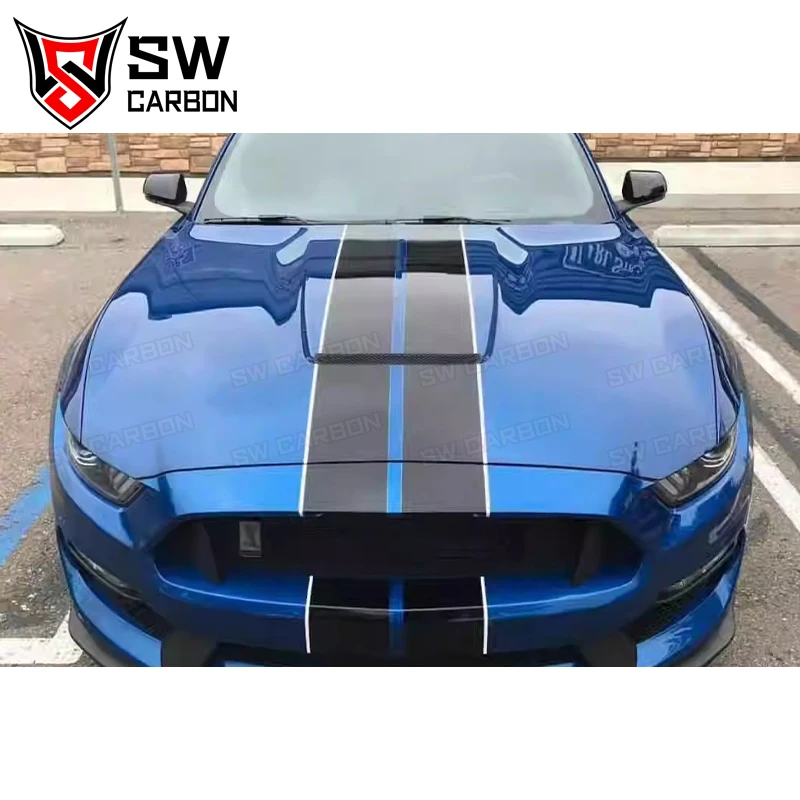 Фото Передний капот в стиле GT350 из углеродного волокна для Ford Mustang 2015-2017, передний капот двигателя, крышка вентиляционного отверстия, комплект кузова автомобиля №5