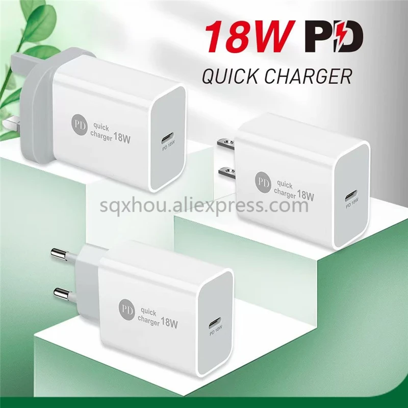 

50Pcs UK/EU/US/AU USB Type C Mini Quick Charge QC 3.0 PD 18W Mobile Phone Charger For iPhone Samsung Xiaomi Fast Wall Adapter