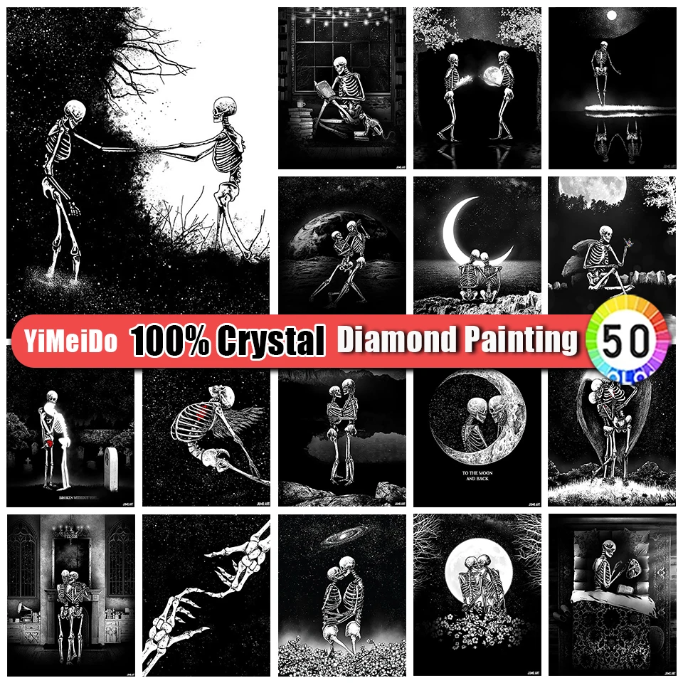 

YiMeiDo 100% Crystal Diamond Painting Skull Lovers Picture Cross Stitch Kits Full Drill Cartoon Mosaic Diamond Embroidery Sale
