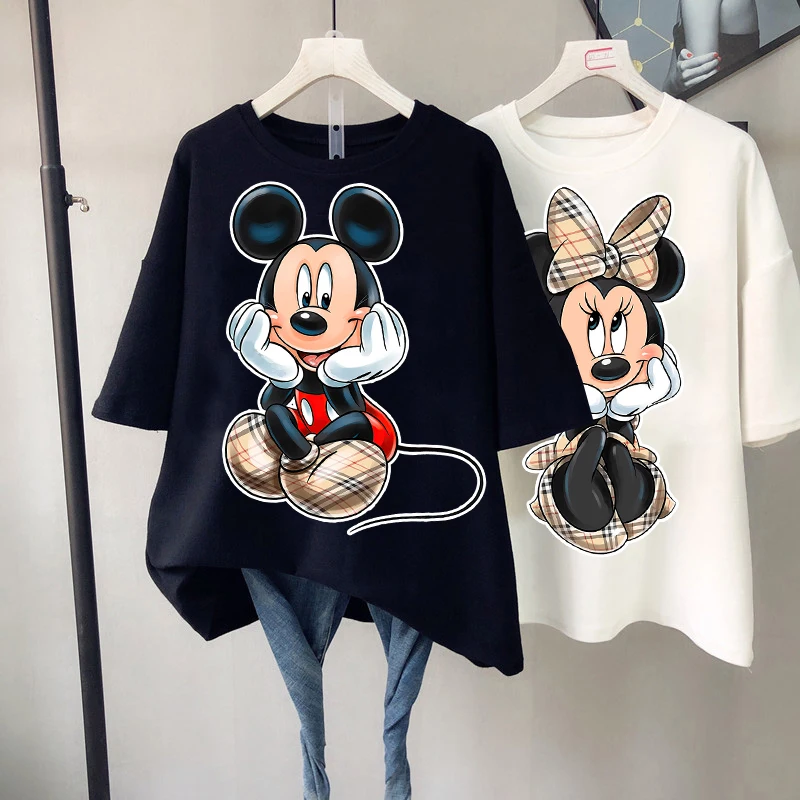 

Summer Vintage Women Fashion Cartoon Mickey Minnie Disney Kawaii Top Female Ulzzang Oversized T-shirt with Short Sleeves 90s Y2k