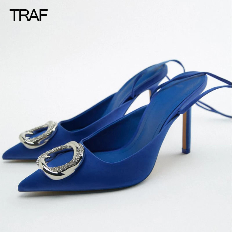 

TRAF Women Lace up High heels Stiletto Sandals 2022 Woman Pumps Slingback Strappy Heel Elegant Party Wedding Heeled Pointe Shoes