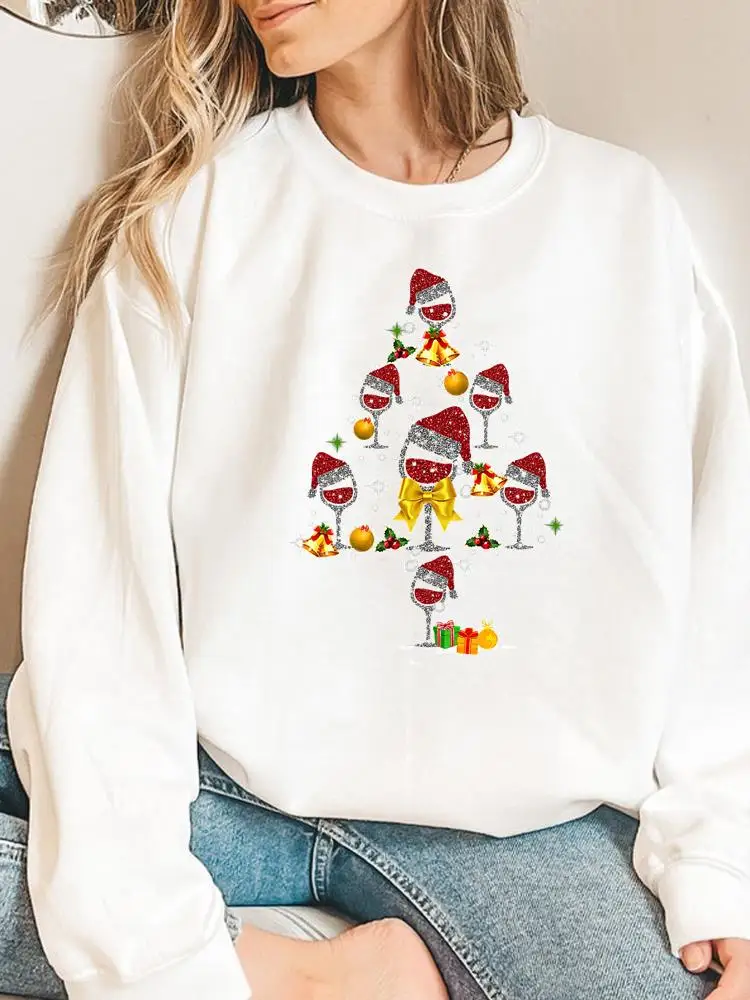 

Wine Watercolor 90s Style Fashion Print Merry Christmas Graphic Sweatshirts Pullovers For Women Happy New Year Female Clothing