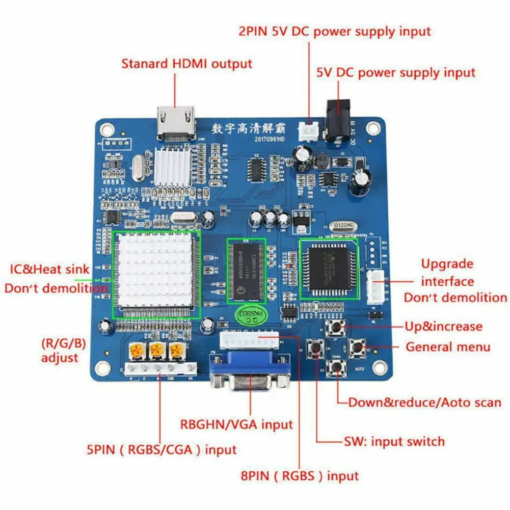 

Плата преобразователя видеовыхода Vga/rgb/cga/ega/yuv To-совместимая с игровым автоматом Z5s0