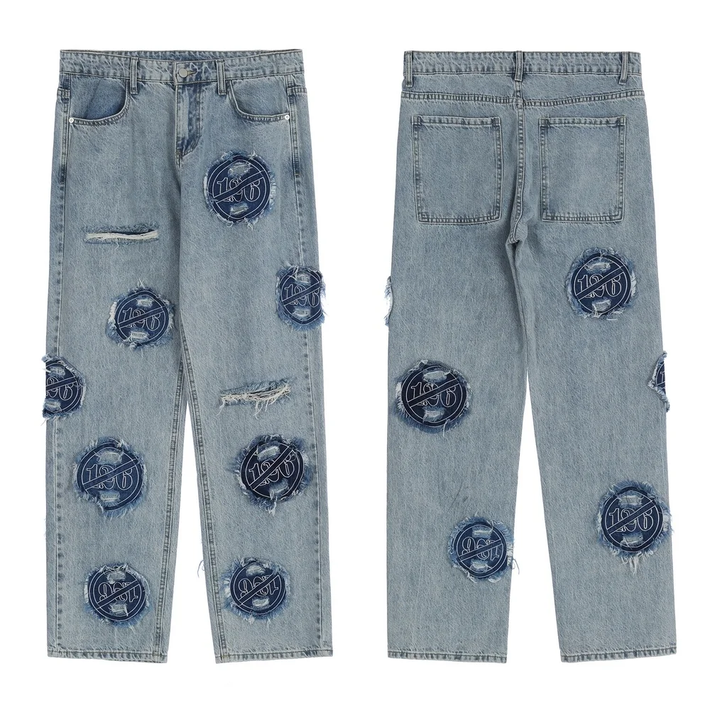 

2022 Hip Hop Men Denim Jeans Embroidered Patchwork Pants Washed ripped Trousers Men Clothing Fashion Mens Designer Jeans