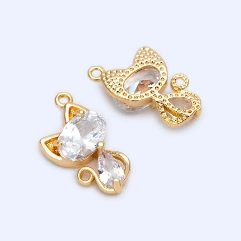 

18K Gold-Plated Shiny Cat Zircon Charm Accessories For DIY Decoration Bracelet Necklace Anklet Jewelry Material