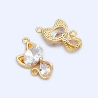 18k gold plated shiny cat zircon charm accessories for diy decoration bracelet necklace anklet jewelry material