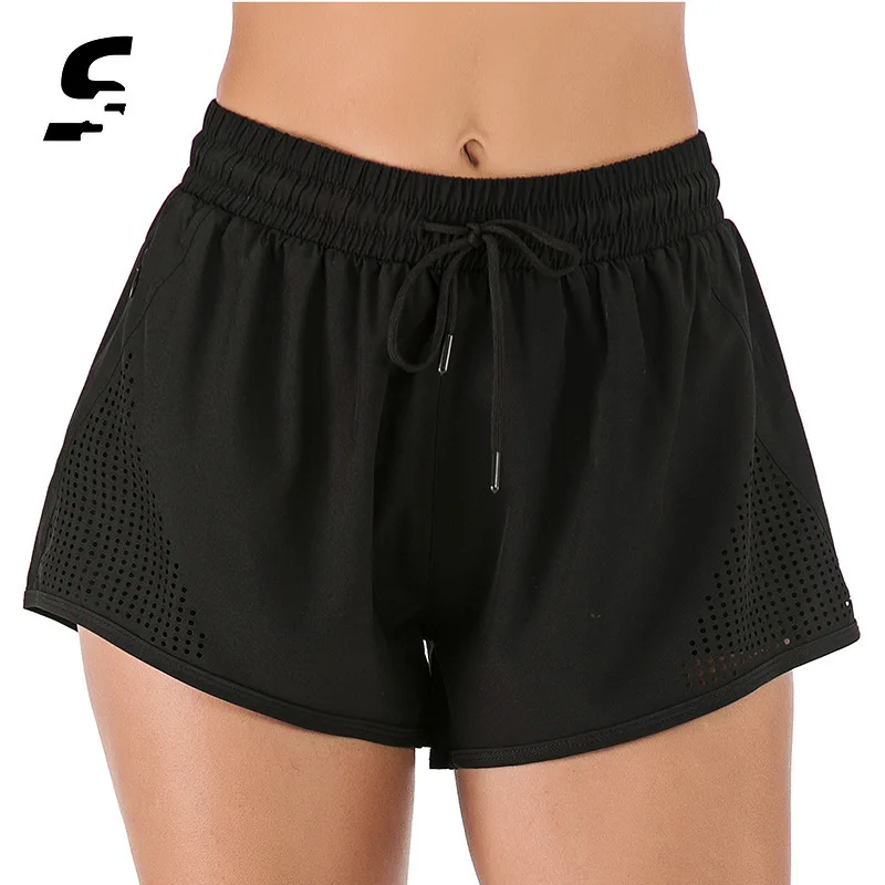 Women Running Shorts 2 In 1 Workout Spandex Fitness Shorts Women Elastic Waist Sports Pocket Pants with Zipper Yoga Gym Pants