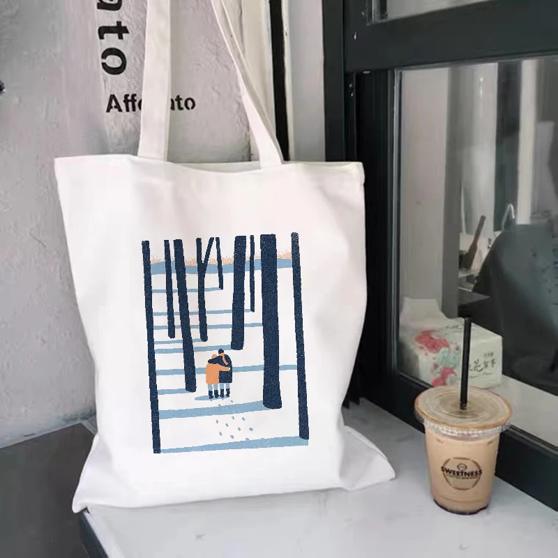 

Сумка для покупок с принтом снежного леса, мультяшная эстетичная вместительная сумочка в стиле панк с рисунком, сумка для паруса