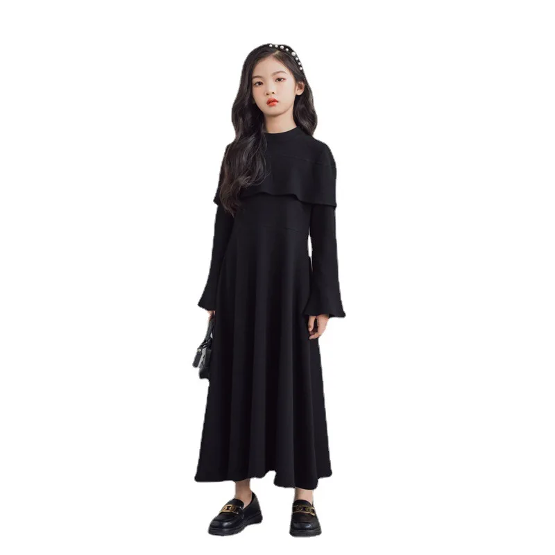

Children's Wear Waffle Dress Girls Long-sleeved Children's Skirt In The Big Children's Parent-child Pullover Skirt New
