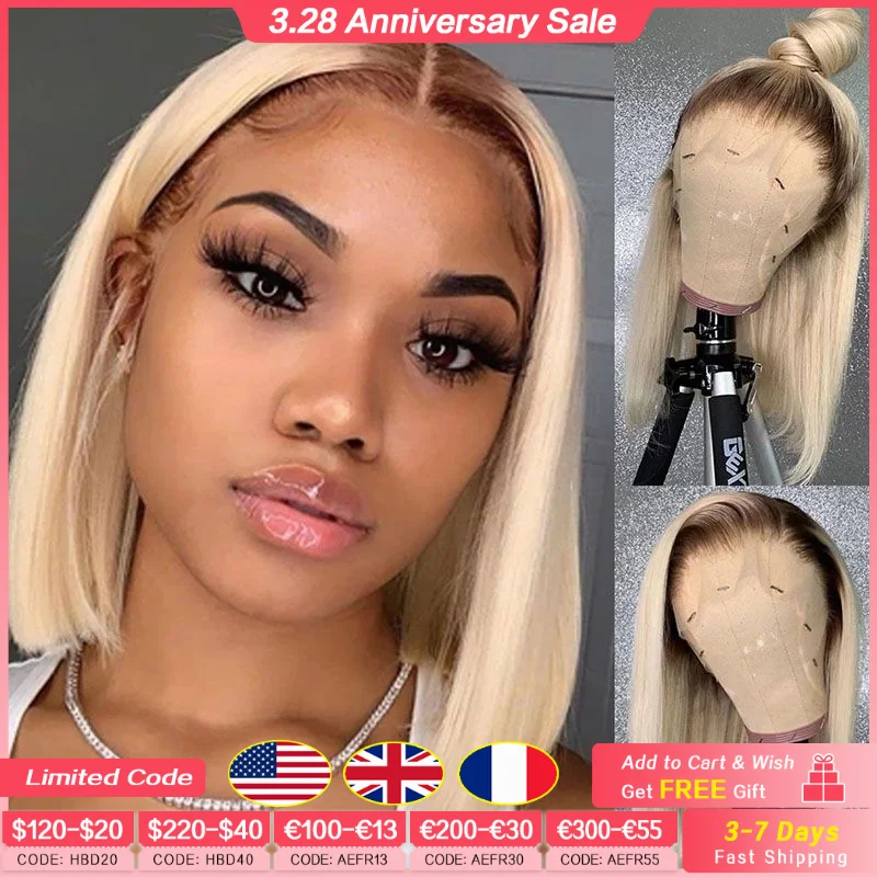 613 HD Transparent Bob Hair Wig Human Hair Blonde PrePlucked 4x4 Closure 13x4 Lace Frontal Human Hair Wig On Sale Clearance