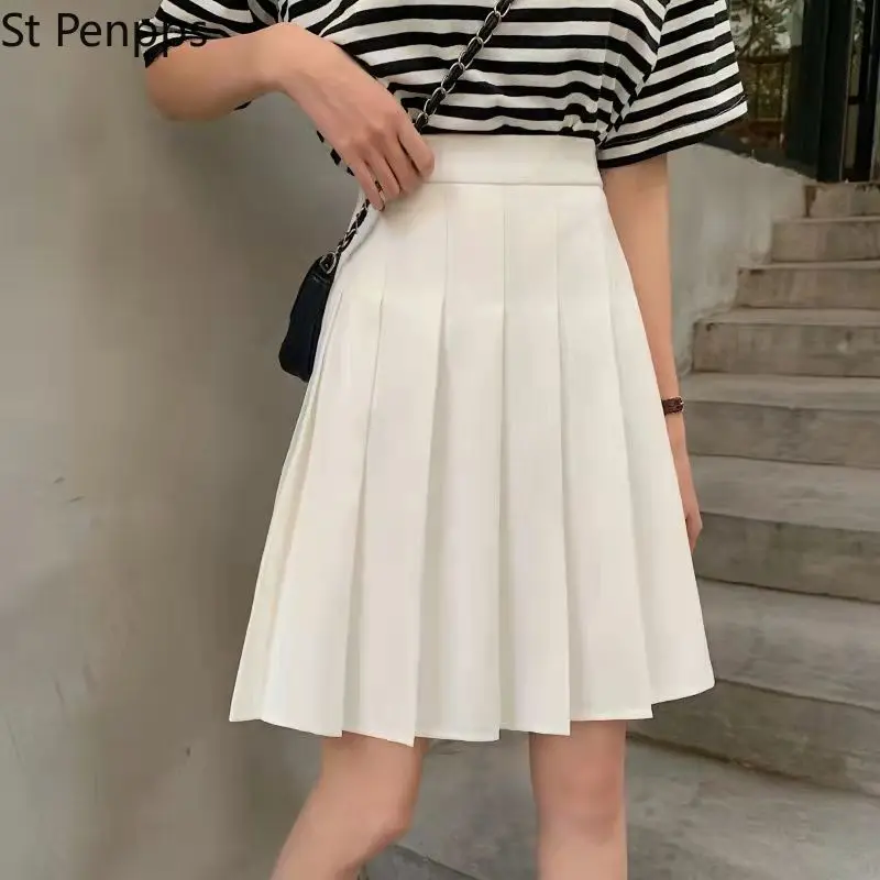 Skirts Pleated Women High Waist Summer Knee-length Preppy Style Harajuku 3XL Plus Size Chic Street School Cosplay Casual Female |