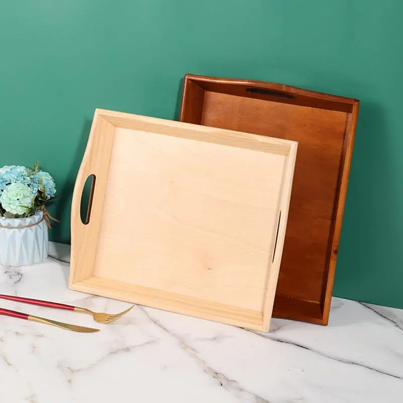 Винтажный деревянный поднос большой емкости плотный обеденный для ресторанов