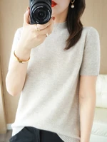 spring and autumn new half turtleneck knitted womens short sleeved pullover solid color inner sweater bottoming top