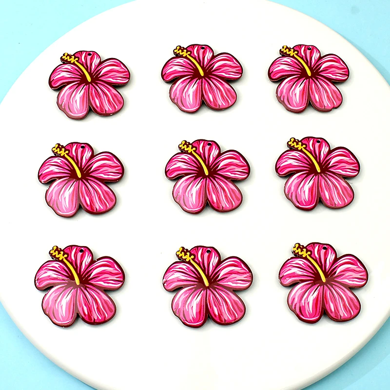 

6pcs 39x37mm Three-dimensional Printing Red Flowers Charms Pendant for DIY Jewelry Making Handmade Earring Keychain Findings