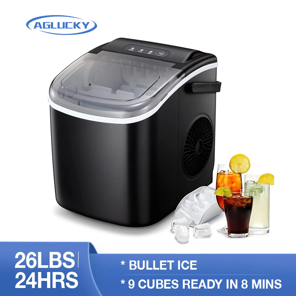 AGLUCKY Portable Ice Maker Countertop 26 Lbs in 24 Hours Self-Cleaning Ice Makers Machine Standing for Kitchen Office Bar Party