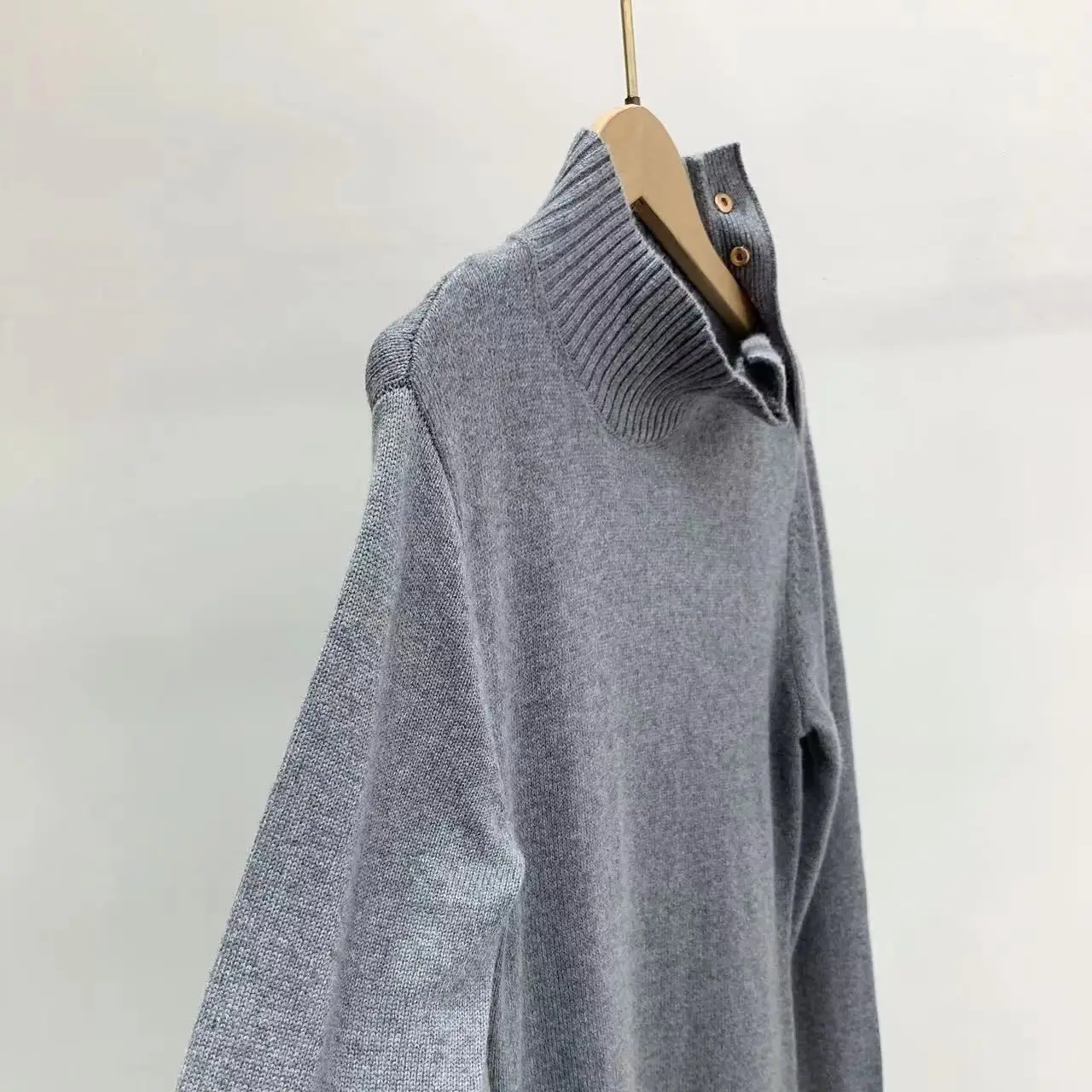 

Women Midi Robe Shoulder Buttons Long Sleeve Knitted Casual Dress